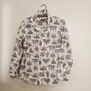 Talbots Shirt Women Medium  Long Sleeves Button Down Cage Bird Print